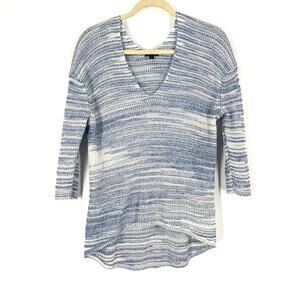 Express Cotton Blend Knit Pullover Top Blue White Women's Size XS